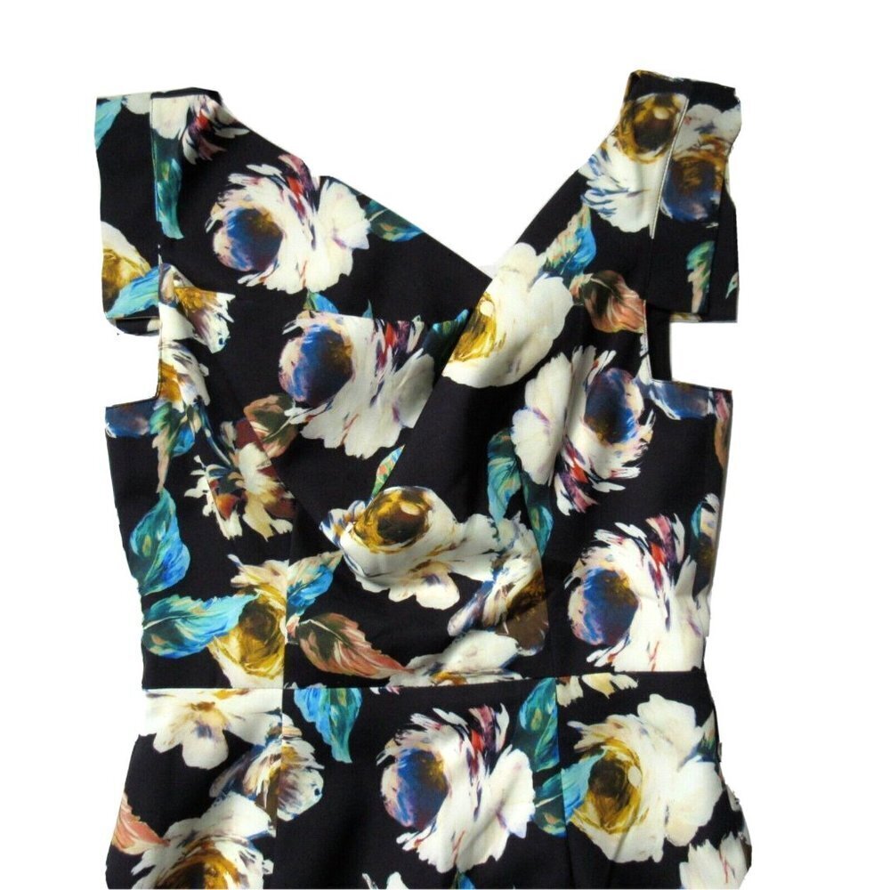 NWT Black Halo Jackie O in Black Holographic Floral Stretch Sheath Dress 2 - Picture 3 of 6